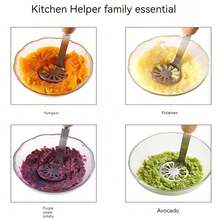 1入不鏽鋼馬鈴薯泥器,木製手柄,適用於馬鈴薯、南瓜、紫薯、酪梨、蘋果、芒果等作物 - 胖墩木柄土豆壓泥器 - 查看 6