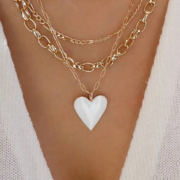 Vintage Color Heart Pendant Pearl Necklace For Women Girls Fashion Gold Color Chain Choker Necklaces Valentines,Mom,Mother,Mother's Day,Gift
