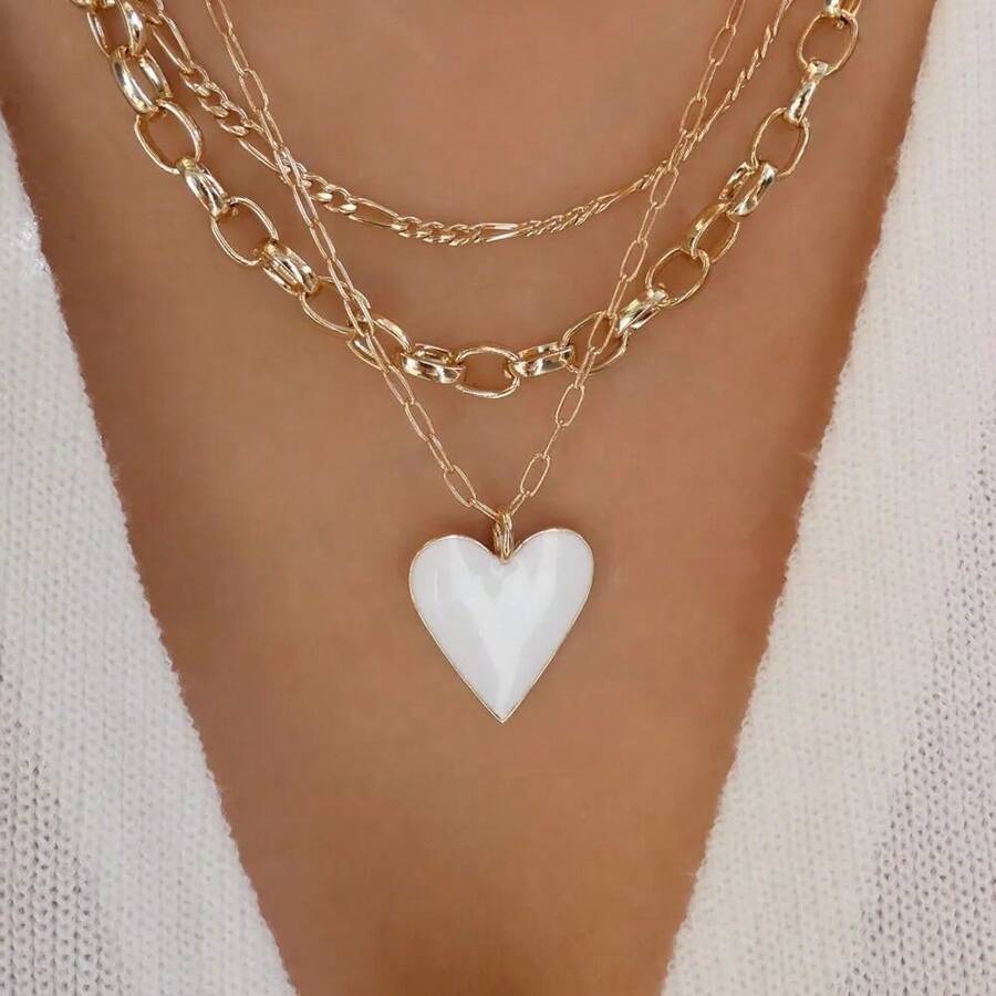 Vintage Color Heart Pendant Pearl Necklace For Women Girls Fashion Gold Color Chain Choker Necklaces Valentines,Mom,Mother,Mother's Day,Gift