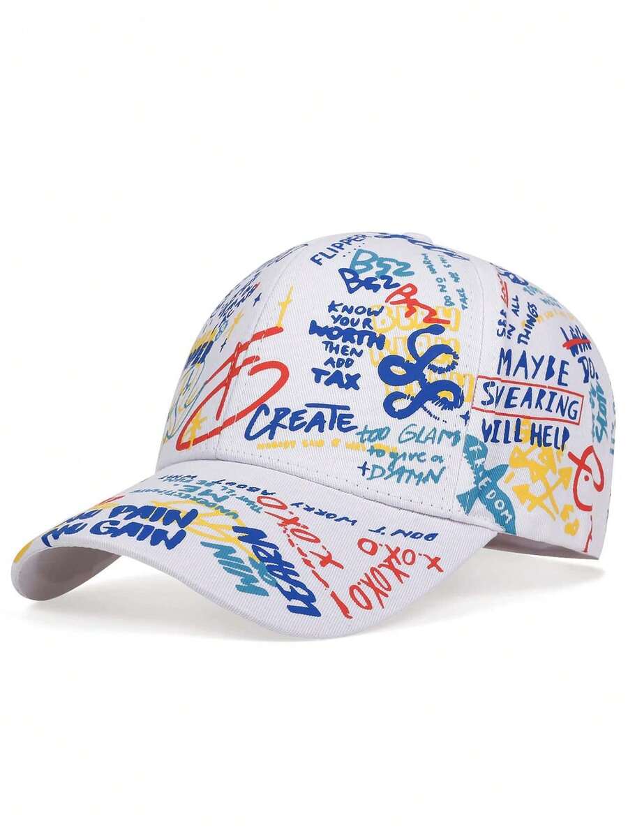 1pc Men's Graffiti Letters Baseball Cap, Outdoor Adjustable Sun Hat For Spring And Autumn - Multicolor - View 1