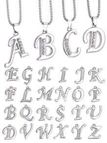 1 Stück Bestseller 26 Englische Buchstaben Halskette, modischer Kristall-Zirkonia Buchstaben Anhänger Halskette, Titan-Stahl Schlüsselbein-Kette für Geburtstag, Feiertag Geschenk, Unisex, Größe 60cm/70cm, großer Buchstaben-Halskette für Herren/Damen/Paare, Alltagsmode