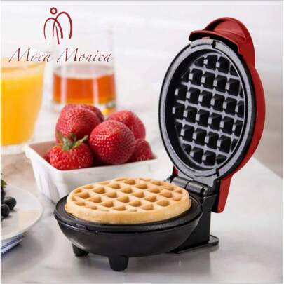 Moca Monica Pequeña máquina para hacer gofres redonda, desayuno, postre.