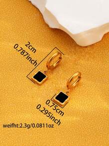 1pair Simple & Personalized Stainless Steel 18k Gold Plated Geometric Cube Pendant Decor Earrings Suitable For Women's Parties, Vacations, Parties And Daily Wear - Multicolor - View 7