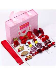 18入組髮飾套裝帶手提箱,包括頭繩,公主皇冠髮夾,可愛髮夾,髮帶,偉大適用於生日禮物(隨機樣式)