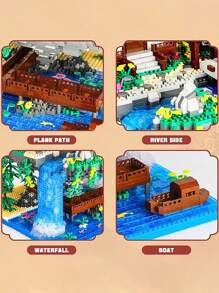 Weihnachtsdekoration Pfirsichblüten-Teich Micro Mini Bauklötzchen Set Chinesische berühmte Fabel Architekturmodell Wunderland Pfirsichblüten-Teich Bauklötzchen Spielzeug Selbstbau Dreidimensionales Puzzle zum Entspannen Heim Dekoration Ornament Geburtstagsgeschenk Einzelstück Raumdekoration