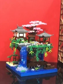Weihnachtsdekoration Pfirsichblüten-Teich Micro Mini Bauklötzchen Set Chinesische berühmte Fabel Architekturmodell Wunderland Pfirsichblüten-Teich Bauklötzchen Spielzeug Selbstbau Dreidimensionales Puzzle zum Entspannen Heim Dekoration Ornament Geburtstagsgeschenk Einzelstück Raumdekoration