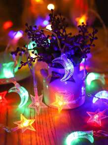 1 Set Of Multicolor Moon Warm Star String Garden Lights, Excluding Battery (1pc10/20/40 Led   1.5/ 3/6M) - Color Light - View 1