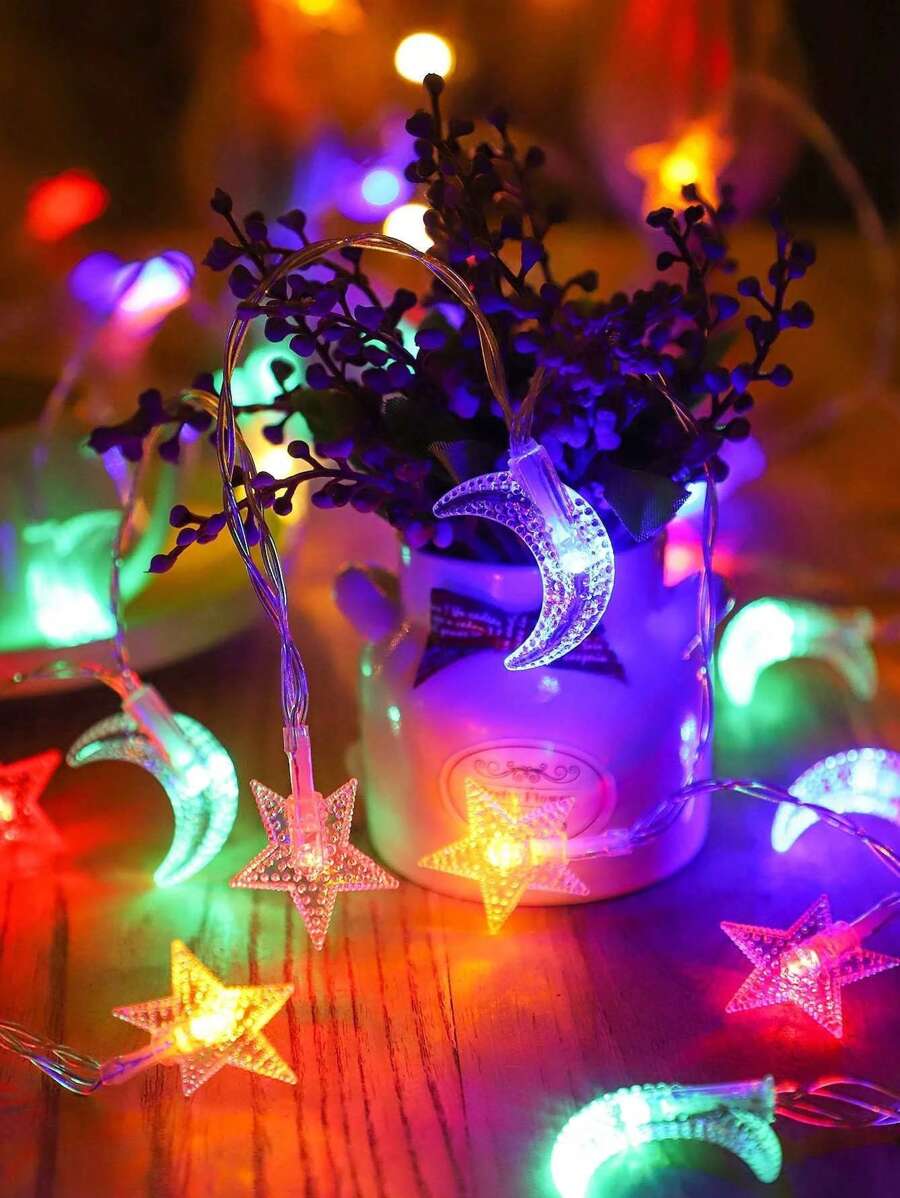 1 Set Of Multicolor Moon Warm Star String Garden Lights, Excluding Battery (1pc10/20/40 Led   1.5/ 3/6M) - Color Light - View 1