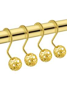 12 Pcs Gold Shower Curtain Hooks Rust Proof Hollow Ball Metal Decorative Shower Curtain Rings For Curtain And Bathroom Shower Rod - Gold - View 1