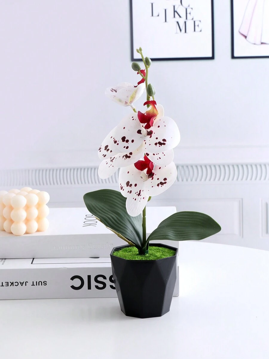 1盆仿真蝴蝶蘭盆栽家居裝飾 - 彩色 - 查看 1