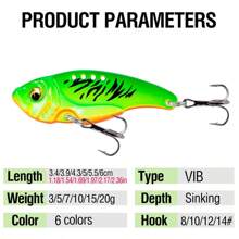 6Pcs/Pack VIB Lure 3/5/7/10/15/20g Sinking Casting Lure 3D Eyes Spinner Blade Baits Hard Fishing Lures Artificial Crankbait For Bass Walleyes Trout