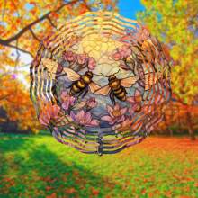 1個蜜蜂和花的風鈴,3d金屬掛飾,昆蟲蜜蜂風鈴,庭院藝術裝飾品,漸變色彩庭院軸承風鈴,禮品工藝品裝飾品,動力掛風捕手,可用於室內室外窗戶裝飾 - 蜜蜂與花1 - 查看 8