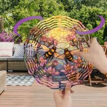 1個蜜蜂和花的風鈴,3d金屬掛飾,昆蟲蜜蜂風鈴,庭院藝術裝飾品,漸變色彩庭院軸承風鈴,禮品工藝品裝飾品,動力掛風捕手,可用於室內室外窗戶裝飾 - 蜜蜂與花1 - 查看 3