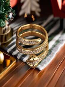 1pc Gothic Snake Ring Vintage Animal Punk Jewelry Open Adjustable Fashionable Wound Snake Shape Ring Simple Hip-Hop, With Diamonds Exuding A Superior Feel - Silver - View 7