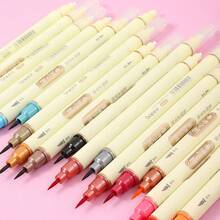 6pcs/1set, Mark Pen, Double Headed Color Pen, Water-Based Pen. Students Use Hook Lines To Draw Lines, Marks, And Watercolor Pens - Red - View 3