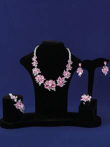 5 件/套高品质方晶锆石项链/耳环/手链/戒指，适合女士婚纱和珠宝套装 - 項鍊 - 查看 7