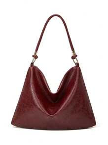 新款复古女士单肩包，PU 皮革通勤手提包，欧美风格时尚手提包，复古风包包，时尚勃艮第风包包 - 酒紅色 - 查看 2