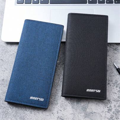 男士帆布长款钱包，带多个卡槽，适合学生和青年，休闲和正式风格，高端皮革衬里，大容量多卡槽，商务休闲风格，生日礼物，毕业礼物，父亲节礼物