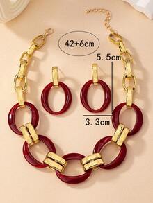 1套流行誇張的樹脂亞克力鏈,搭配各種服飾的彩色頸鏈和耳環組,適用於女性約會、派對、宴會和日常生活佩戴 - 酒紅色 - 查看 4