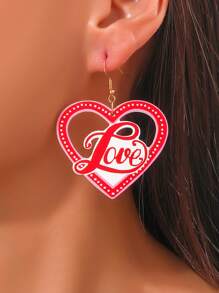 1對歐美風情跨界情人節心形英文字母吊墜耳環,時尚創意設計感個性化耳飾 - 彩色 - 查看 4