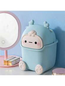 1 件迷你桌上型塑膠垃圾桶,附翻蓋和卡通怪物設計,非常適合家庭、客廳、辦公室等。 - 粉紅色 - 查看 6