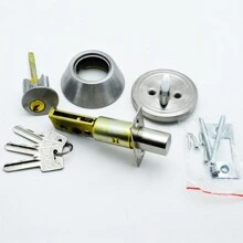 1pc Door Lock Key, Deadbolt One Side Front Entry Door Locks, Stainless Steel Door With Key - Silver - View 2