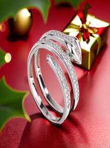 1pc Gothic Snake Ring Vintage Animal Punk Jewelry Open Adjustable Fashionable Wound Snake Shape Ring Simple Hip-Hop, With Diamonds Exuding A Superior Feel - Silver - View 8