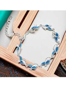 New Dolphin Shaped Blue Color Drop Glue Bracelet - New Imitation Opal Dolphin Epoxy Blue Bracelet - View 5