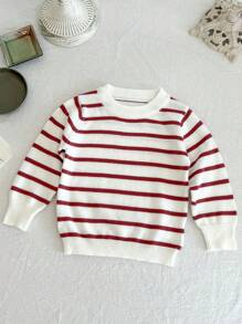 女宝宝春秋款撞色领条纹毛衣 - 咖啡棕 - 查看 1