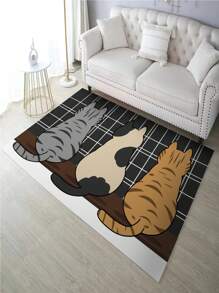 1pc Cartoon Cat Shaped Flannel Living Room Rug Anti-Skid Mat For Doorway - Multicolor - View 1
