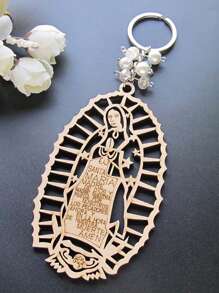 1入組波希米亞洗禮木質鑰匙扣標誌鑰匙扣復活節裝飾掛飾配件 - 彩色 - 查看 4