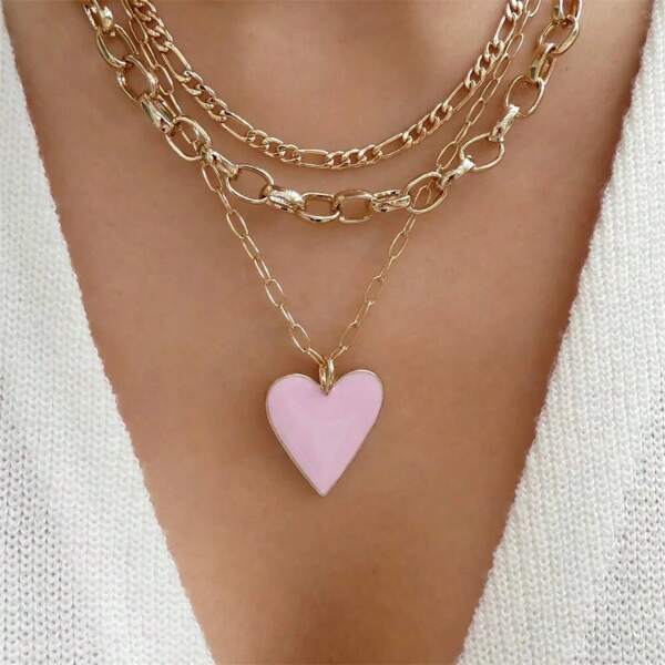 Vintage Color Heart Pendant Faux Pearl Necklace For Women Girls Fashion Gold Color Chain Choker Necklaces Valentines,Mom,Mother,Mother's Day,Gift