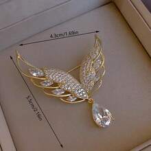 Wings Water Drop Glitter Diamond Brooch Light Luxury Niche High-End Fashion Anti-Exposure Buckle Korean Version Internet Celebrity Fixed Clothes Corsage 1pc - Gold - View 7