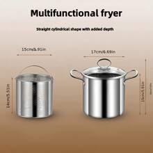 1入組不鏽鋼多功能炸鍋配排水籃,適用於烹製麵條、熱牛奶、家庭餐廳,適用於多種爐具 - 銀色 - 查看 3