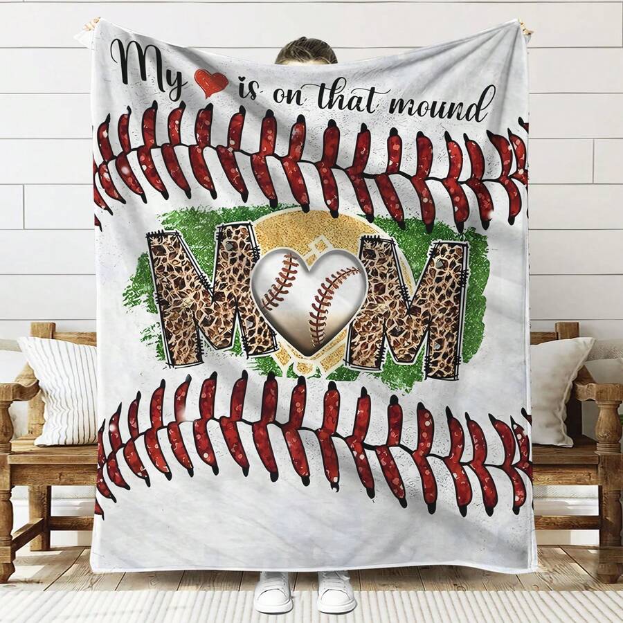 1入組柔軟保暖的豹紋棒球印花絨毯,適用於旅行沙發床辦公室家庭裝飾,生日節日送給媽媽的禮物,適合所有季節使用,聖誕節、感恩節、新年的禮物 - 彩色 - 查看 1