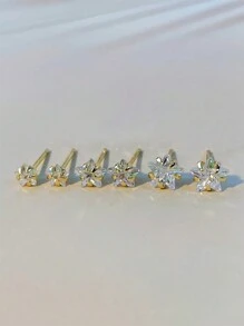 CHOSHILAR 6pcs Brass Gold-Plated Star Shaped Cubic Zirconia Stud Earrings