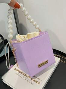 Mini Ruched Drawstring Box Pouch, Fashionable Drawstring Closure Handbag , Purple - Purple - View 4