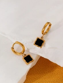 1pair Simple & Personalized Stainless Steel 18k Gold Plated Geometric Cube Pendant Decor Earrings Suitable For Women's Parties, Vacations, Parties And Daily Wear - Multicolor - View 3