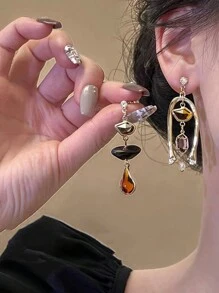 1pair Delicate & Stylish Asymmetric Asymmetrical Armlet & Earrings, Suitable For Women To Wear In Any Occasions - Gold - View 5