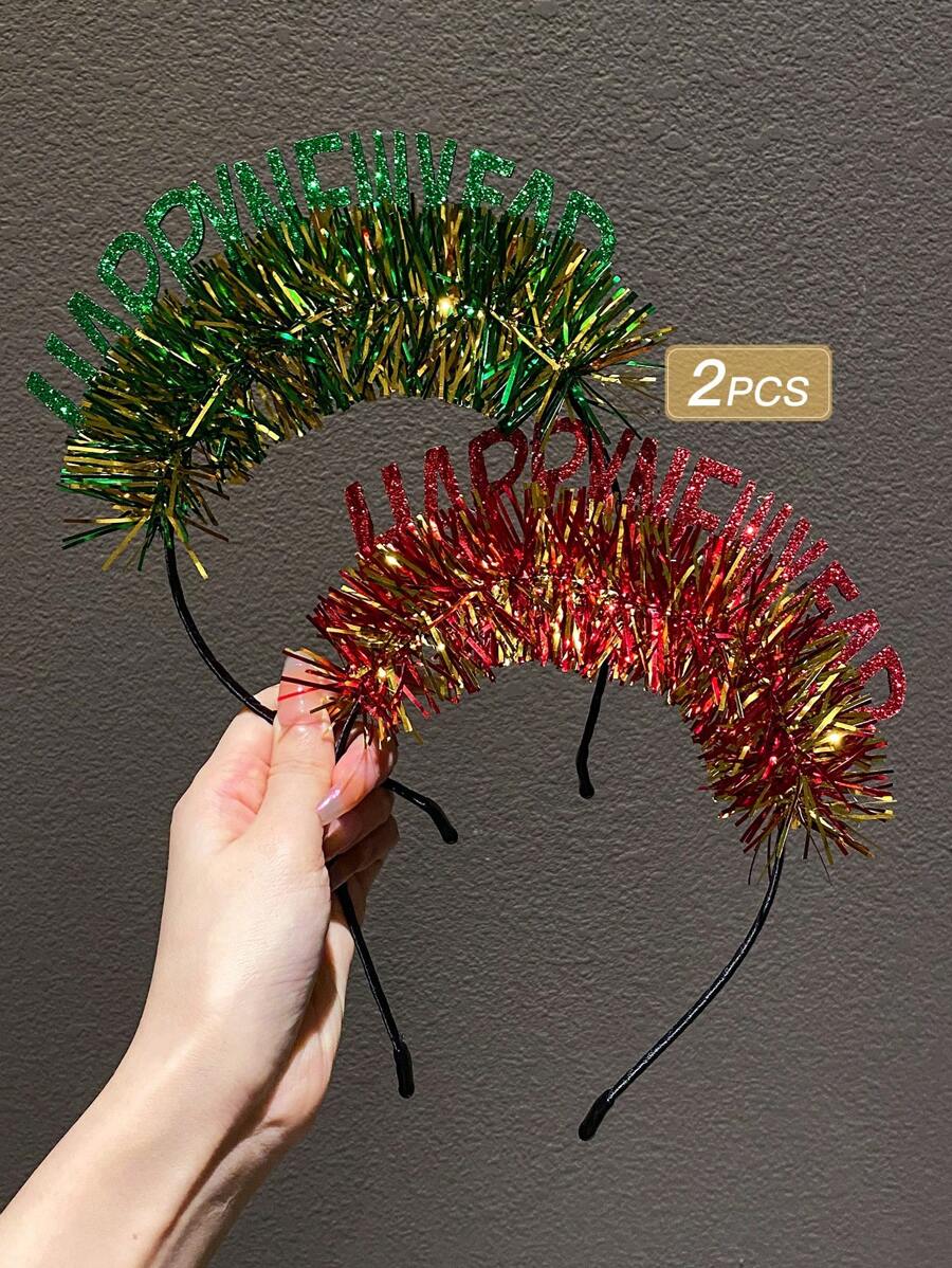 2 Piezas Diademas Graciosas Y Divertidas Para Mujeres Con Diseño De Letra Chispeante Y Colorida - Multicolor - Ver 1