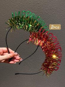 2 Piezas Diademas Graciosas Y Divertidas Para Mujeres Con Diseño De Letra Chispeante Y Colorida - Multicolor - Ver 3
