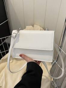 新款女士純色 Pu 皮肩袋,簡約時尚設計,配有可拆卸和可調節肩帶,多功能使用 - 白色 - 查看 2