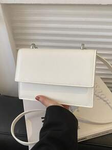 新款女士純色 Pu 皮肩袋,簡約時尚設計,配有可拆卸和可調節肩帶,多功能使用 - 白色 - 查看 6