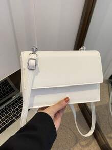 新款女士純色 Pu 皮肩袋,簡約時尚設計,配有可拆卸和可調節肩帶,多功能使用 - 白色 - 查看 4