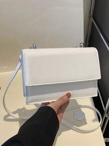 新款女士純色 Pu 皮肩袋,簡約時尚設計,配有可拆卸和可調節肩帶,多功能使用 - 白色 - 查看 7