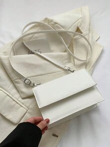 新款女士純色 Pu 皮肩袋,簡約時尚設計,配有可拆卸和可調節肩帶,多功能使用 - 白色 - 查看 8