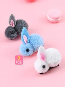 3 Colorful Plush Bunny Cute Cartoon Hair Clips For Children - Multicolor - View 8