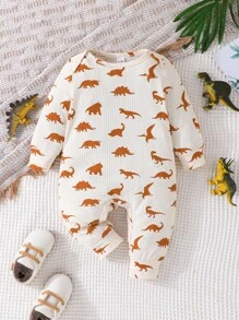 Baby Boy 2pcs/Set Fall & Spring Long Sleeve Striped Casual Romper With Open Crotch And Beanie
