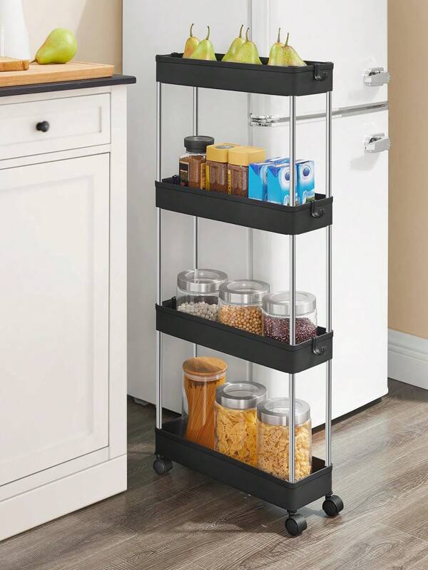 SONGMICS Carrello Portaoggetti a 4 Ripiani, Scaffale di Plastica, Organizzatore Salvaspazio per Spazio Piccolo, Cucina Bagno Ufficio, 40 x 12,5 x 88 cm/40 x 22 x 88 cm, Nero/Blanco/Grigio