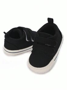 冬季新款鞋子新款运动鞋运动休闲跑步厚底运动鞋无鞋带纯色系列0-1岁婴幼儿运动鞋 - 黑色 - 查看 4